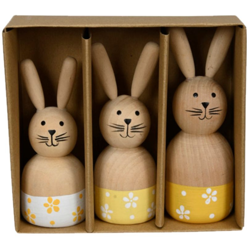 Osterhase Holz gelb weiß 10 bis 12 cm 3 Stück kaufen